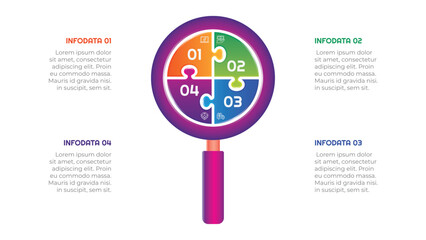 4 Steps Gradient Magnifying Glass Puzzle Infographic Element. Modern and clean design for presentations, reports, and web