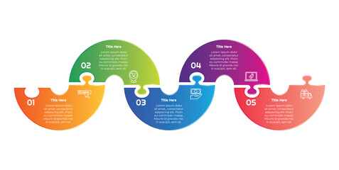 5 Steps Gradient Circle Puzzle Infographic Element. Modern and clean design for presentations, reports, and web