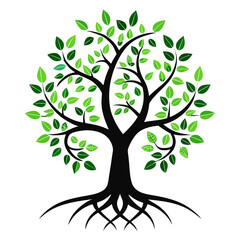 vector tree with green leaves