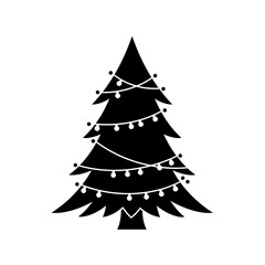 Silhouette of a christmas tree with string lights