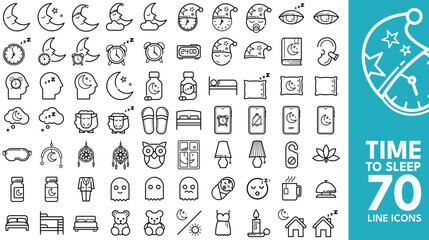 Time to Sleep Editable Icons set. Vector illustration in modern line style of night, rest, dreams, and more. Isolated on transparent background