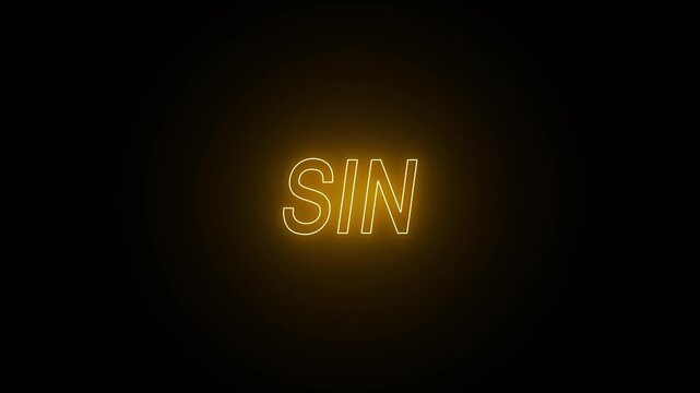 flickering neon sin text animated on black background. neon sin text animation. 4k