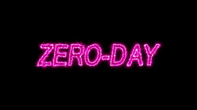 Animated glowing flickering neon inscription zero-day. neon zero-day text animation.