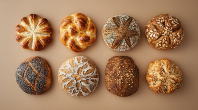 Artisanal bread rolls showcasing diverse baking techniques and unique appearances
