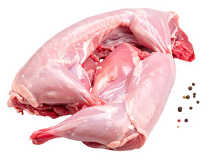 Raw rabbit meat isolated on transparent background with peppercorns