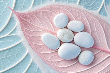 Zen Spa Stones on Pink Leaf - Minimalist Wellness and Meditation Background