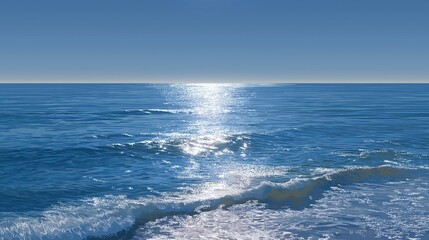 Fototapeta premium Sunlight sparkles on gentle blue ocean waves under a clear sky