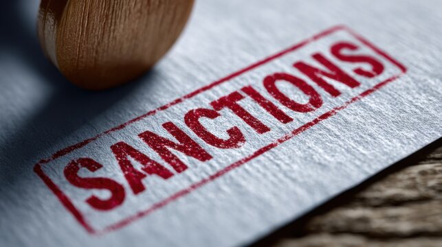Document marked with red stamp indicating sanctions, representing legal or financial restrictions imposed on entities