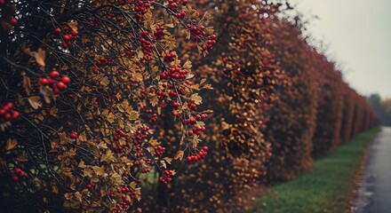 Rowan Tree with Berries Along Roadside