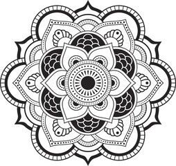 Intricate Black and White Mandala Design for Relaxation and Artistic Coloring