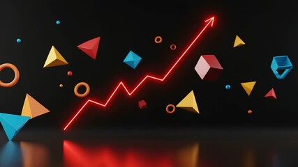 Neon red graph with colorful geometric shapes - Powered by Adobe