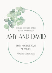 Minimal Wedding Invitation with a watercolour floral design 0605