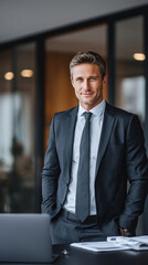 Banker in an elegant and professional business suit. Trust, experience and high level of service.