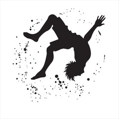 Dynamic Silhouette of a Man in a Backflip, Isolated on White