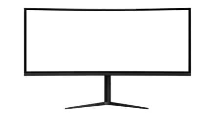 A 3D Ultrawide Gaming Monitor, Cut Out, Clipping Path Isolated on a Transparent PNG Background.