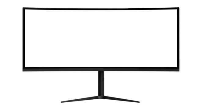 A 3D Ultrawide Gaming Monitor, Cut Out, Clipping Path Isolated on a Transparent PNG Background.