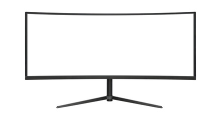 A High Resolution PC Monitor with a Curved Screen, Cut Out, Clipping Path Isolated on a Transparent PNG Background.
