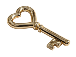 Golden heart-shaped key, highly polished