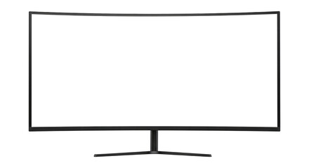 Ultrawide Computer Display with a Blank Screen for Mockup, Cut Out, Clipping Path Isolated on a Transparent PNG Background.