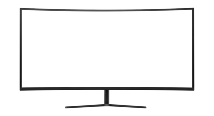 Ultrawide Computer Display with a Blank Screen for Mockup, Cut Out, Clipping Path Isolated on a Transparent PNG Background.