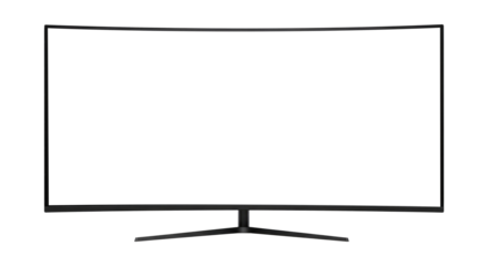 Modern Curved Gaming Monitor with a Blank Screen, Cut Out, Clipping Path Isolated on a Transparent PNG Background.