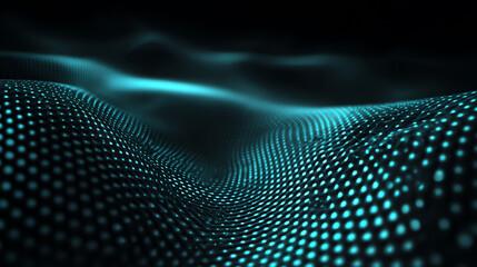Abstract digital wave composed of glowing blue dots forming a smooth, flowing surface against a dark background, evoking futuristic technology and data visualization