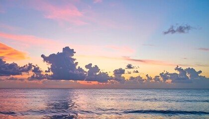 Airy Clouds Over Ocean Horizon at Sunrise Peaceful Palette