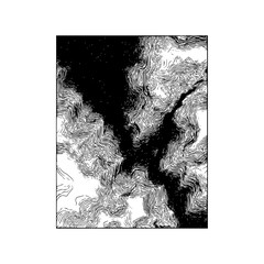 Abstract topographic map illustration featuring dense contour lines and contrasting dark and light areas