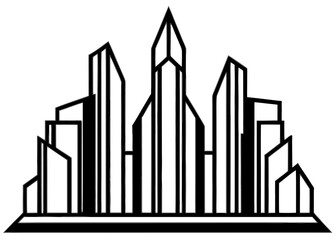 Fototapeta premium A sleek, geometric depiction of a stylized city skyline. Minimalist vector illustration of skyscrapers forming a sharp, modern architectural emblem.