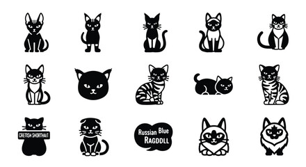 Obraz premium Vector silhouette illustration a black silhouette of a striped cat sitting and looking forward on a white background