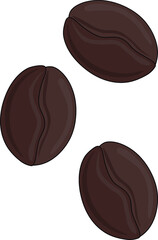 Vector illustration of three dark roasted coffee beans