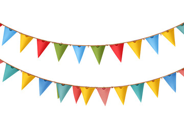 Fototapeta premium Bunting banner with colorful flags isolated on a Transparent background PNG