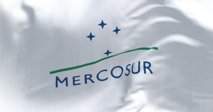 Close-up of Mercosur flag waving in the wind