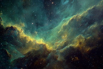 Fototapeta premium A vibrant and colorful nebula glows with stars and cosmic dust, creating a breathtaking view of deep space