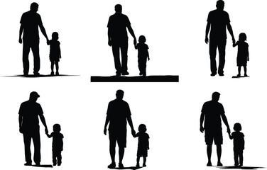 Silhouettes of fathers holding hands with their children