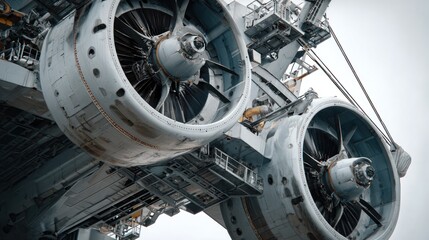 Close-up of large industrial machinery components