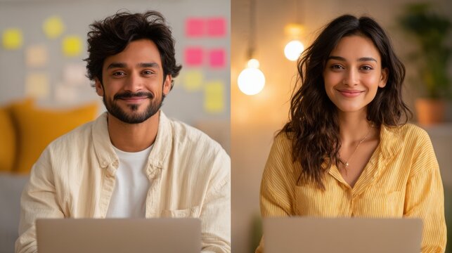 young indian couple working on laptop