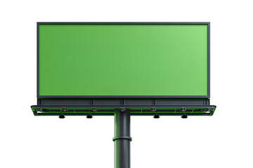 Obraz premium Highway sign, a green, blank, empty road billboard on a pole, isolated against a Transparent background PNG