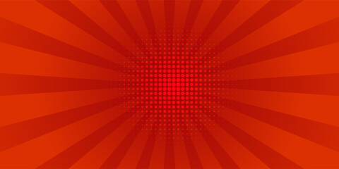 Red comic sunburst effect background with halftone. pop art comic-style vector background. Suitable for templates, sale banners, events, ads, web and pages