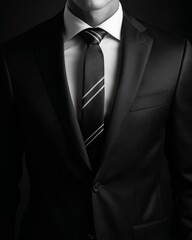Close-Up of Businessman in Black Suit and Tie on Dark Background