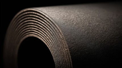 Roll of textured black material showcasing fine details and curves in a close-up view