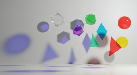 Colorful Geometric Shapes Floating in White Space: Abstract 3D Render