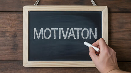 Motivation chalkboard concept for inspiration and success, with hand holding chalk writing idea