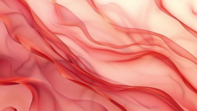 A video of a pink silk background. Crimson transparent fabric motion background. Fluid ted flowing texture.