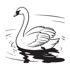  A stunning black and white outline vector illustration of a graceful swan. 