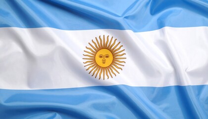 Argentinian flag&mdash;sky-blue and white bands flanking the radiant Sun of May, symbolizing freedom, rebirth, and the warm light of national identity through revolutionary heritage.
