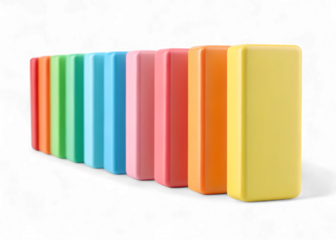 Row of colorful rectangular blocks arranged in a gradient from red to yellow against black