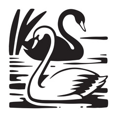  A stunning black and white outline vector illustration of a graceful swan. 