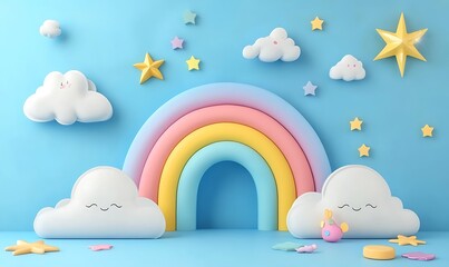 
Background podium baby cute product 3d cloud kid children display banner room toy design blue. Podium scene background rainbow baby stand studio presentation shower template stage poster sky

