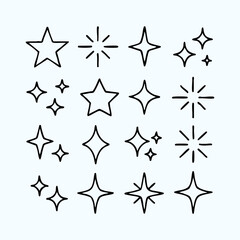 Hand drawn sparkle and star icon set. Vector doodle glitter and shine elements.
